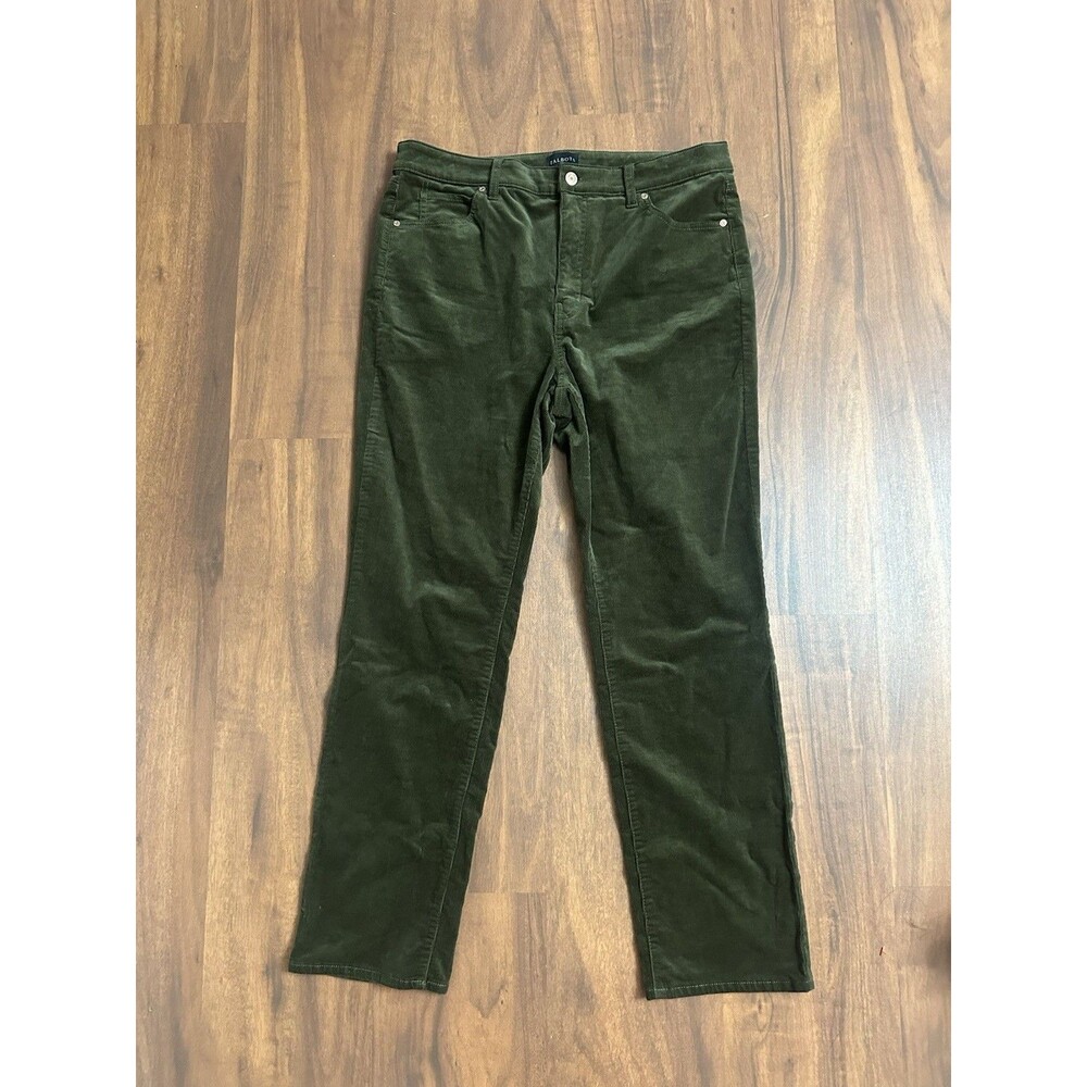 Talbots Corduroy Pants Straight Leg High Waist Womens 12P Olive Stretch